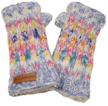 Pachamama kvinnor mjuk ull mohair hand handledsvärmare sherpa fleece fodrad handstickad rutigt pastell flerfärgad en storlek handgjord tumhål termisk extra varm rättvis handel, Himmel, en storlek