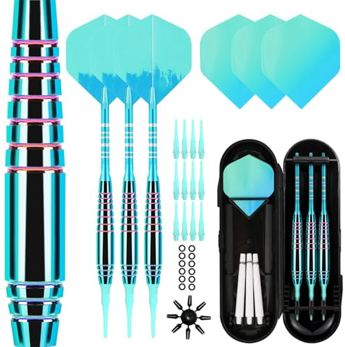 Lavishio Soft Tip Darts Sets - Soft Tip Darts for Electronic Dartboard Plastic Tip Darts Set with Aluminum Shafts + Extra 3 Dart Flights 3 Replace Plastic Shafts (Bright Blue)