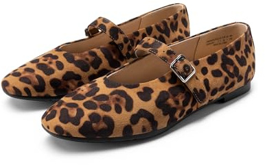 DREAM PAIRS Ballerinas Damen faltbar Mary Jane Schuhe Ballerina Schuhe Slip On Buckle Strap Flat Shoes für Arbeit und Alltag,Size 41,Leopard,DWUMFA2551