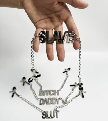 YILUQIFLY Pinces à tétons avec chaîne Corps Poitrine Réglable Couple Plaisir sexuel pour Femmes BITCH/DADDY/SLAVE/SLUT Torture BDSM Étroitesse réglable (Une pièce SLAVE)