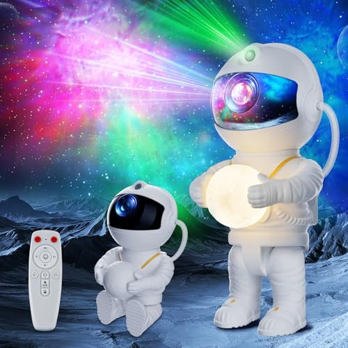 Astronaut Sternenhimmel Projektor, LED Sternenprojektor sitzen/stehen, 8 Nebelmodi, 5 Helligkeit & Geschwindigkeit, 2 Sternenmodi & Timing, Fernbedienung Mond Nachtlicht für Kinder Erwachsene Party
