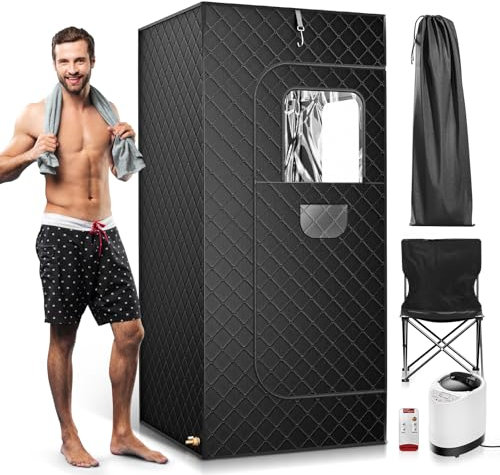 Tnamdan Sauna Portable,Sauna pour la Maison,Chauffage Rapide et 9 Niveaux de Chaleur,Vapozone Portable avec 3 L Steamer, Chaise Pliante, Télécommande 180×80×80 CM