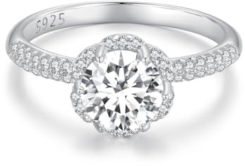 ZUOHUI 1 karat moissanit solitärring i 925 sterlingsilver - geometrisk vigselring for kvinnor | Glittrande förlovnings-, jubileumspresent (storlek 6/7/8 US)(6)