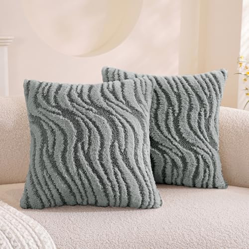 Ystyle Federe Cuscini Divano 40 x 40 cm Set da 2, Copricuscini in Morbido Peluche a righe, Fodere Cuscini Moderni Elegante Decorativi, Resistente per Divano Soggiorno Camera, Grigio chiaro