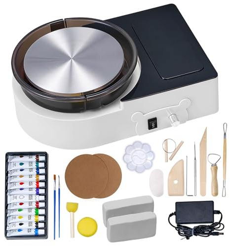 VEVOR Mini Töpferscheibe Maschine 158 mm Drehteller mit einstellbarer Rotationsgeschwindigkeit, elektrische Tonscheibe mit Tonformungswerkzeugen, geeignet für Heimwerken Töpferkurse, Weiß