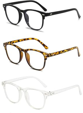 JIPUKE 3 Pack Blue Light Blocking Glasses, Round Lightweight Readers Glasses, Anti Blue Light Computer Gaming Glasses Reading Glasses Anti Glare Anti Eyestrain for Women Men
