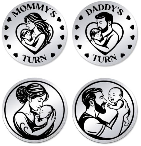 UNICRAFTALE 2Pcs Lovely New Parent Coin Stainless Steel Double Sided Decision Coin AA Chips and Medallions Challenge Coins Flipping Token Daily Sober Gifts New Parents Gifts for Couples Mom Dad
