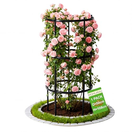 Pack de 1 Obeliscos de Jardín de 108cm, Soporte para Plantas Trepadoras Ø 50cm, Reja Metálica para Rosas y Tomates, Altura Ajustable, Estructura de Metal Antioxidante para Exterior, Huerto y Balcón