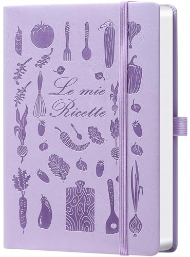 HwxBen Ricettario da Scrivere A5 con Indice – Quaderno Ricette da Compilare, Libro di Cucina, Meal Prep Libro, Quaderno per Ricette con Copertina Rigida– Lavanda