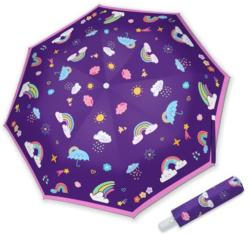 omedecal Barnparaply Magic med handtag och säkerhetsreflektorer, regnbåge