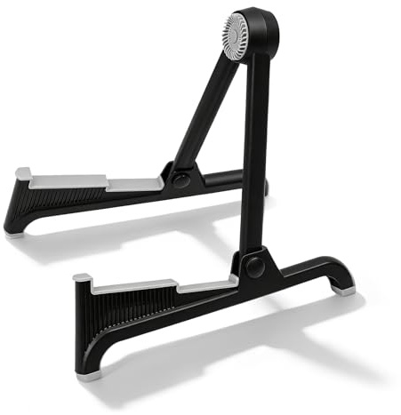 EVBOTGEE Support de guitare pliable, léger et stable, pour guitares acoustiques, basses et électriques, sur pied, portable pour les voyages, en nylon, compatible avec différents types de guitares.