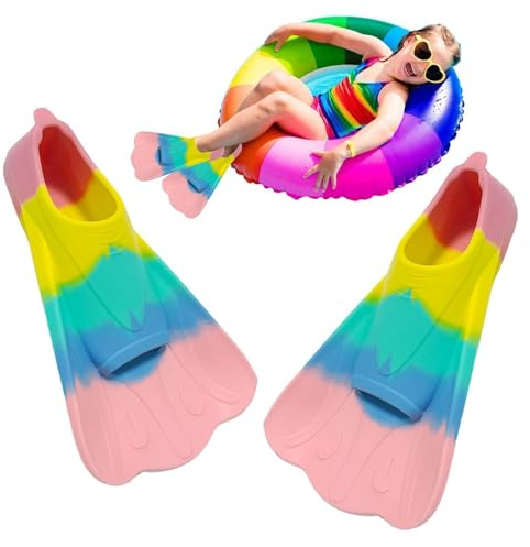 Silicone Swim Fins Adult Silicone Short Youth Swim Training | Swim Flippers Lightweight Comfortable Non-Slip Adjustable for Swimming Pool Snorkeling Diving Training Outdoor Travel