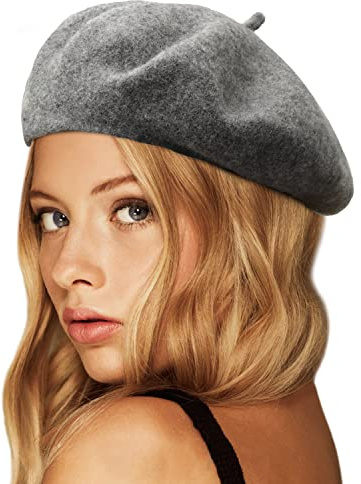 Wheebo Wool Beret Hat,Solid Color French Style Winter Warm Cap for Women Girls Lady - Deep Ashy Grey - One Size
