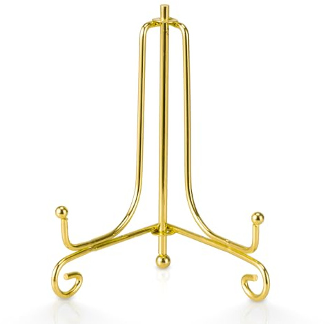 Plate Stands for Display 4 Inch - Decorative Plate Holder - Gold Metal Picture Stand for Table - Small Easels for Display Card, Photo, Mini Sign, and PSA Slab - Ideal for Party and Wedding - 2 Pack