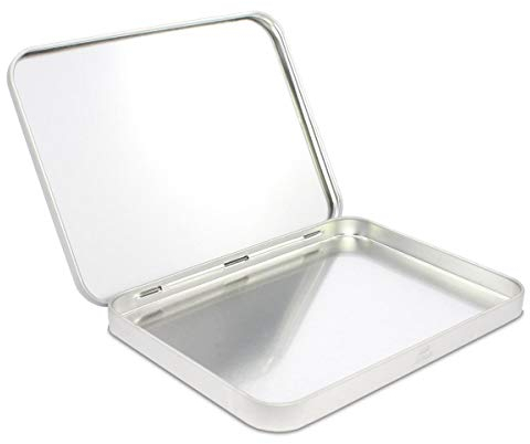 TRIOSK Blechdose mit Deckel, Metall Dose 16,0 x 12,3 x 1,2 cm groß, eckig, leer, Silber, rechteckige Aufbewahrungsbox DIN A6 Vorratsdose für Allerlei