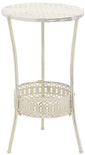 vidaXL Tavolo da bistrot con cestino, stile vintage, decorazione squisita, per casa, soggiorno, pub, lato laterale, in metallo, 39,9 cm, bianco