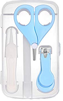 4in1 Baby Maniküre Set Sicherheit Pflegeset für 1-2 Jahre altes Baby, Baby Nagelscheren, Baby Nagelfeile, Baby Pinzette, Sicherheitsschere, Baby Nagelpflegeset mit Aufbewahrungsbox(Blau)