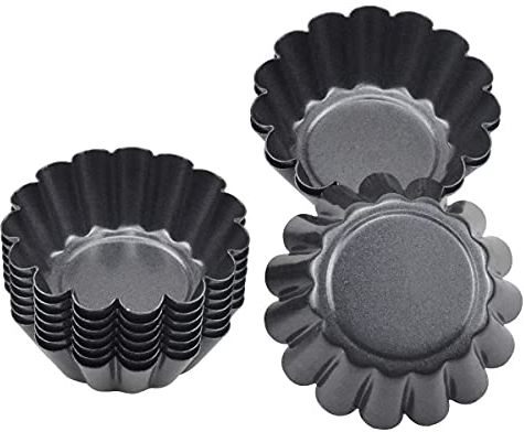 10pcs Egg Tart Tin, 6.5cm x 2.3cm Cupcake Cup Mould, Resuable Tart Mold Mini, Non Stick Muffin Cases Carbon Steel Pudding Tartlet Mold for Kitchen Cake Baking Tool