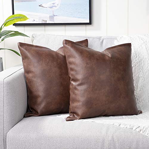 Yaertun 2er Pack Luxus Kunstleder dekorative Kissenbezug Set Kissenbezüge Sofabezug Schlafzimmer Auto Kissenhülle 26x26inch 65x65cm Dunkelbraun Kissenbezug