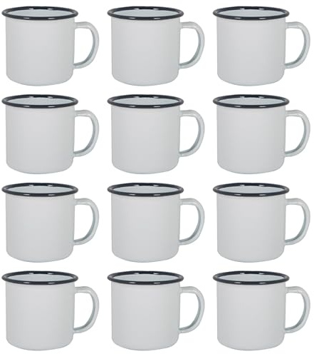 Argon Tableware Enamel Espresso Cups - 130ml - Navy - Set of 12 Metal Drinking Mugs Teacup Coffee Mug Set Hot, Cold Drinks Cups for Home, Kitchen, Dining, Travel, Camping, Hiking & Outdoor Use