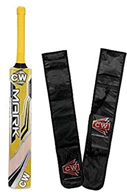 CW Mark Kashmir Willow Batte de cricket faite à la main en saule du Cachemire pour balle en cuir Batte de cricket pour adultes Manche court