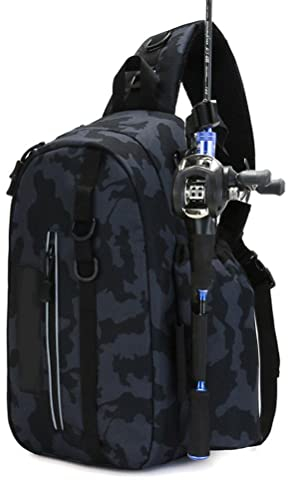 Angelrucksack,Aufbewahrungstasche Angelgerät mit Rutenhalter,Reflektierende Umhängetasche Angeln im Freien Wandern Camping