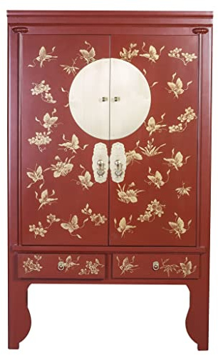 Fine Asianliving Armario de Boda Chino Rojo - Colección Orientique An.100xP55xAl.175cm Armario Chino Mueble de TV Chino Armario de Boda Aparador Cómodas Chinas orientales