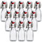 gouveo 12er Set Glasflaschen 100 ml rund mit Bügelverschluss - Kleine Bügelflasche zum Befüllen - Bügelverschlussflasche für Likör, Schnaps, Saft, Öl (BFR100)