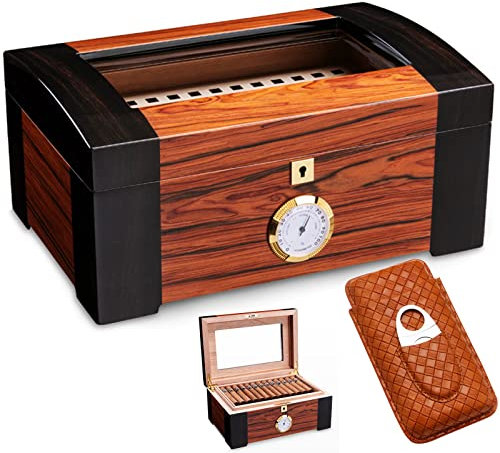 Humidor, Humidor Portatile Scatola per Sigari con Accessori per Sigari Humidor da Viaggio in Legno di Cedro con Igrometro Digitale e Umidificatore per Sigari Fumatori Regali per la Festa del Papà,A