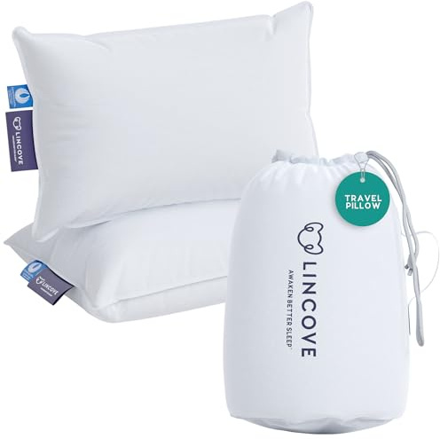 Lincove Canadian Down Feather Travel Pillow Pack of 2 - Luxury Pillows to Support Head, Neck, While Sleeping on Airplanes, Cars, Hotels & Home - Comfortable Vacation Sleeping Essential, 13x18