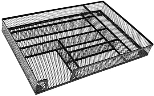 WenkeDigi Metal Mesh Desk Drawer Organizer Tray, 6-Compartment Office Drawer Organizer for Pens Supplies, 12.6x8.27x1.57 Black