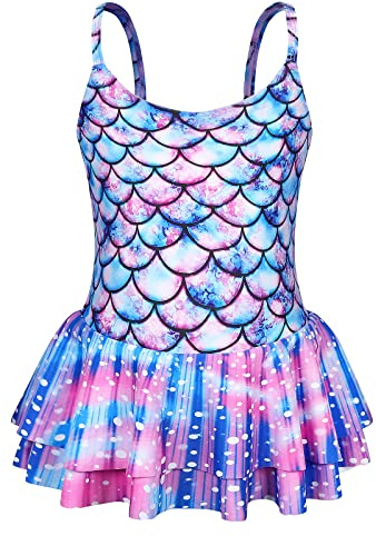 AmzBarley Girls Swimming Costume Swimsuit Kids One Piece Swimwear Leopard Skirt Leotard Children Swim Wear Bathing Suit Summer Holiday Beachwear Age 5-6 Years 120
