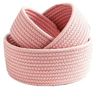 Duories 1 Stück Runden Aufbewahrungskorb Korb Baumwollseil Geflochten,Wickelkommode Organizer,Bad Organizer,Baby Spielzeug Organizer,für Babyzimmerr,Schlafzimmer,Wohnzimmer,Wäschekammer,Rosa,S