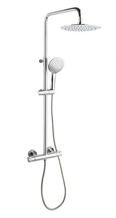 Ramon Soler - Columna de Ducha con Grifo Termostático Cromado con Barra Telescópica y Accesorios Serie Termotech