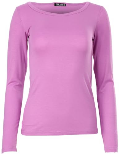 Easy Young Fashion - Damen Basic Rundhals Shirt - Langarm Unterziehshirt - Skinny Fit 1093 - Fliederrosa S
