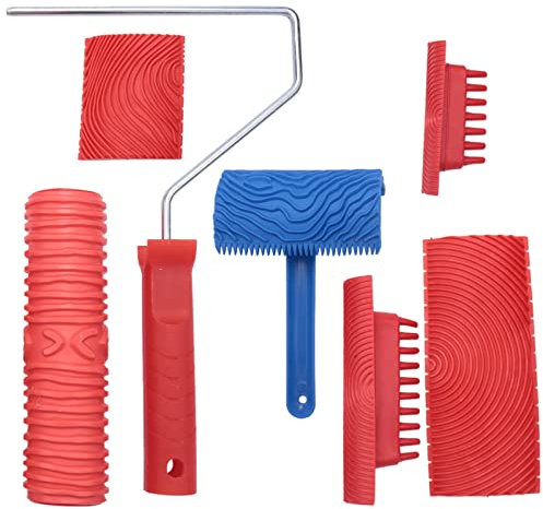 KJKVIVH Wood Grain Tool Set, 6Pcs 7 inch Graining Painting Tool Wood Texture Paint Roller Wood Pattern Tools for Wall Room Art
