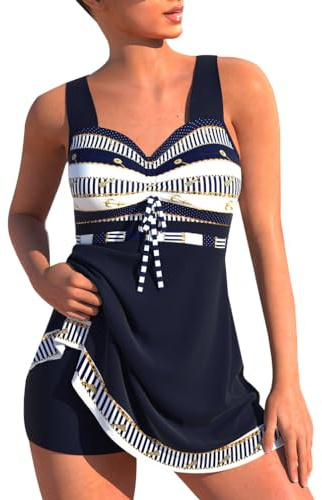 Minetom Maillot de Bain Robe Tankini Amincissant Push Up Bikini à Jupette Tankini Ensembles Maillots Set Beachwear 2 Pieces