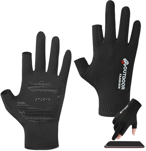 Guantes de pesca para hombre, guantes de pesca con protección UV,Guantes para el sol Protección UV Guantes con 2 dedos cortados | Guantes de pesca con pantalla táctil, transpirables, de secado rápido,