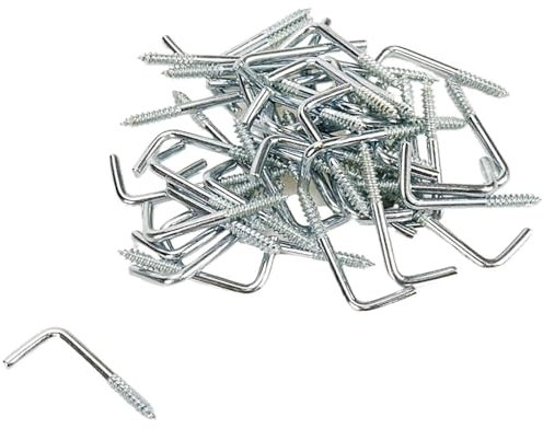 Ormromra Lot de 50 vis à angle droit en L - Crochets à vis droits avec fente - Angle galvanisé à 90 degrés - Vis à bois - Crochets muraux pour photos, meubles, armoires, étagères murales