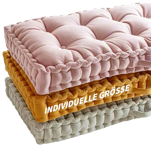 ROIPXM Custom Bench Cushion, Tufted Bench Cushions for Indoor Furniture, Window Seat Cushions Indoor, Velvet Bay Window Cushion, French Floor Cushions with Handle, 4 Inch Thick, 30+ Colors