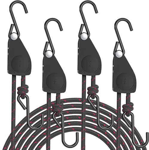 Kayak Straps Tie Downs 4 Pack, Roof Rack Straps Adjustable Ratchet Tie Down Straps with Lock S Hooks, 1/4 Inch 12 Feet Ratchet Straps Heavy Duty for Small Cargo, Kayak, Packing, Camping Gear
