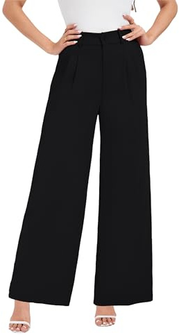Oyamiki Wide Leg Trousers for Women UK Casual Elasticated Waist Summer Elegant Business Work Palazzo Pants with Pockets