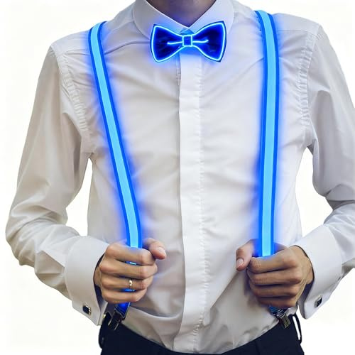 OBEST Cravatte luminose per uomo, bretelle e papillon con luci a LED, cravatte da uomo per carnevale, club, feste, decorazioni festive alla moda, abiti da festival