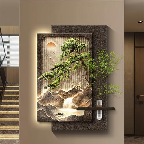 Dekorativ 3D-sandsten väggmålning med glasvas, texturerade sandsten landskapsväggsniderier, dekorativ bild för hotell, entré, vardagsrum (brun 1,80 x 120 cm/31,5 x 47,2 tum)