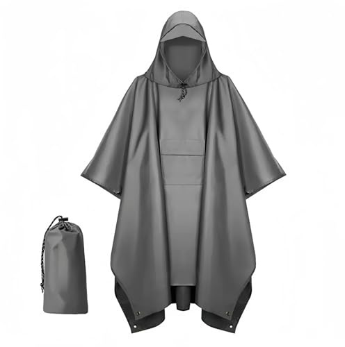 LJKAIML Hooded Rain Poncho 3 in 1 Outdoor Raincoat Waterproof Hooded Sleeve Rain Poncho Multifunction Portable Rainwear(Gray-Pocket Style)