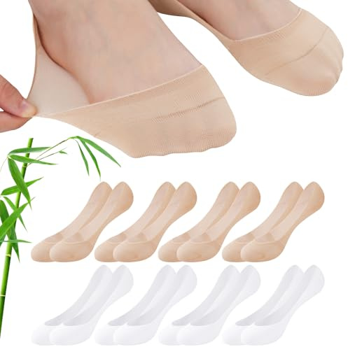 inaWarm Osynliga Strumpor Dam, 8 Par Bambu och Bomull, Storlek 35–42 | 40 % bambu och 40 % bomull, mjuka och luftiga; silikon vid hälen håller dem på plats i loafers och sneakers.