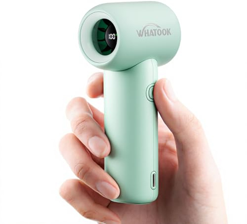 WHATOOK Mini handfläkt: bärbar minifläkt, LED-skärm, uppladdningsbar USB-fläkt (cyan)