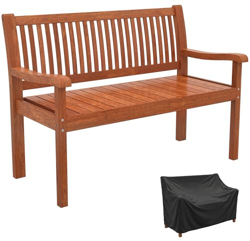 Outsunny Banc de Jardin 2 Places Bois Housse Imperméable Marron Clair
