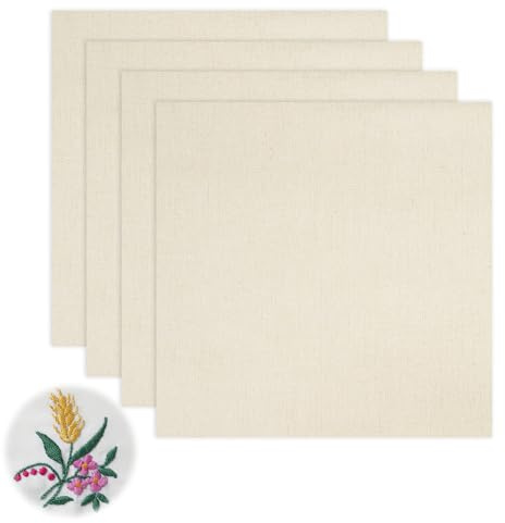 4 Pièces Tissu de Broderie Lin 50 X 50 cm, Tissu pour Broderie Au Poinçon