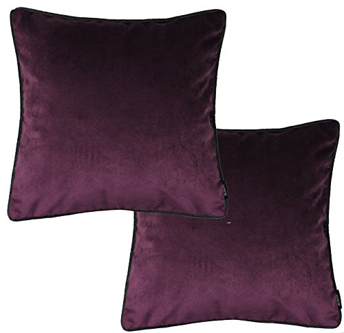 McAlister Textiles Matter Samt | 2er Packung Kissenbezüge für Sofakissen in Aubergine Violett | 43 x 43cm | griffester Samt edel paspeliert | in 25 Farben erhältlich | Kissenhülle für Samtkissen